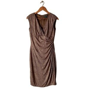 RALPH LAUREN Cocktail/Guest Copper Shimmer Faux Wrap V-Neck Sleeveless Dress 8